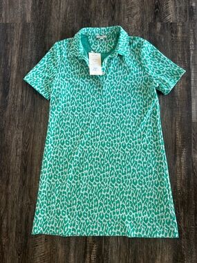 Tyler Boe Teal and White Leopard Print Dress